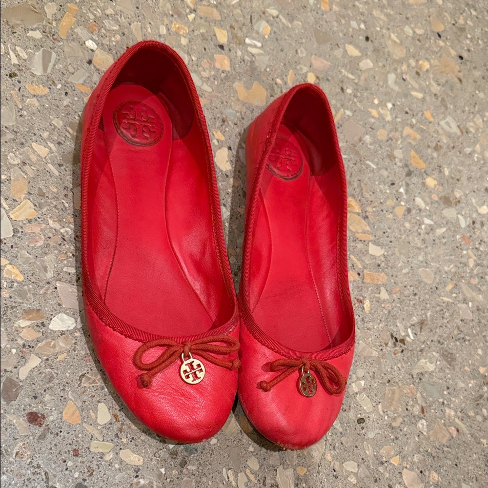 Tory Burch Red Leather Flats